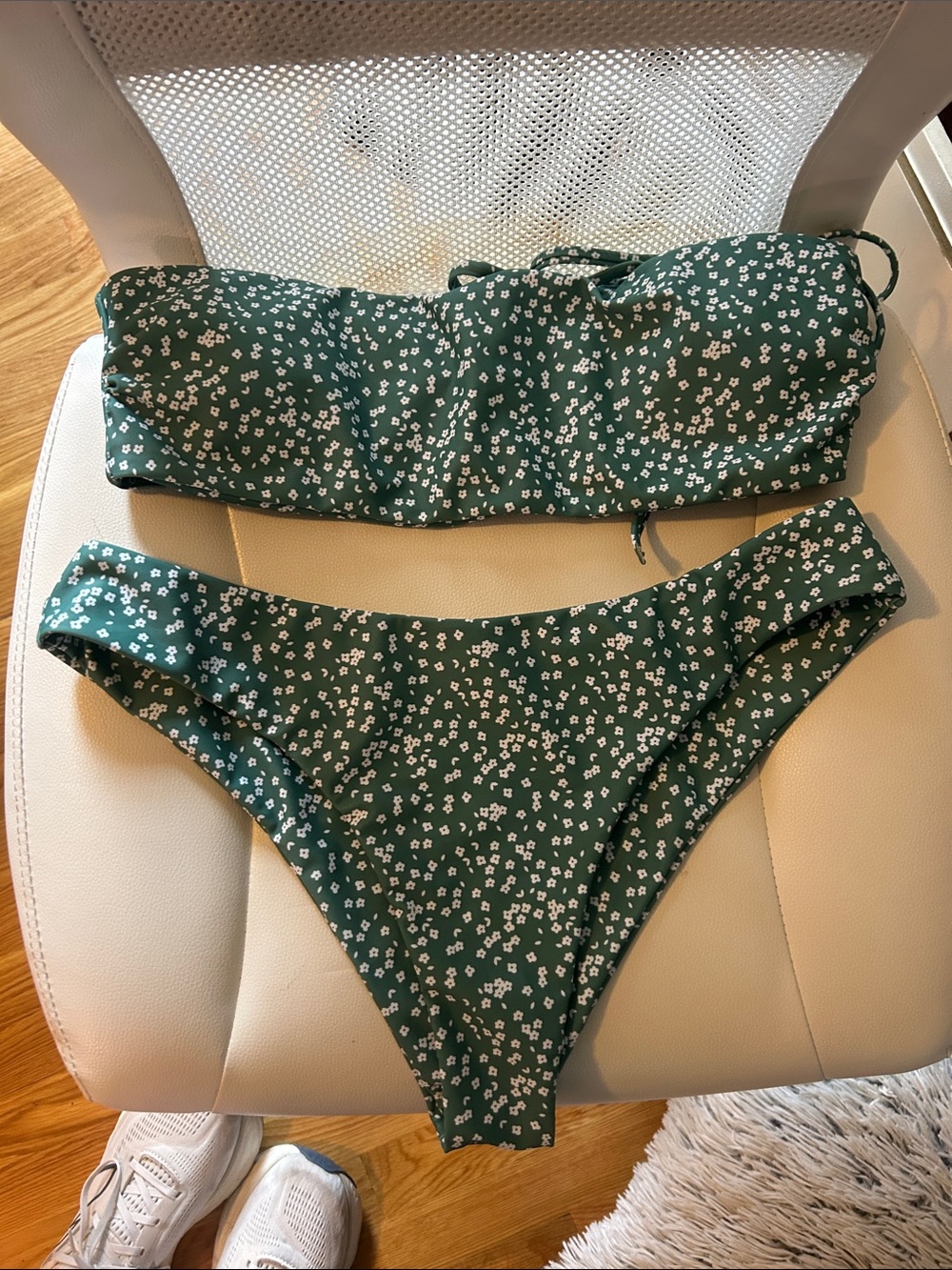 SHEIN Green Floral Bandeau Bikini Set